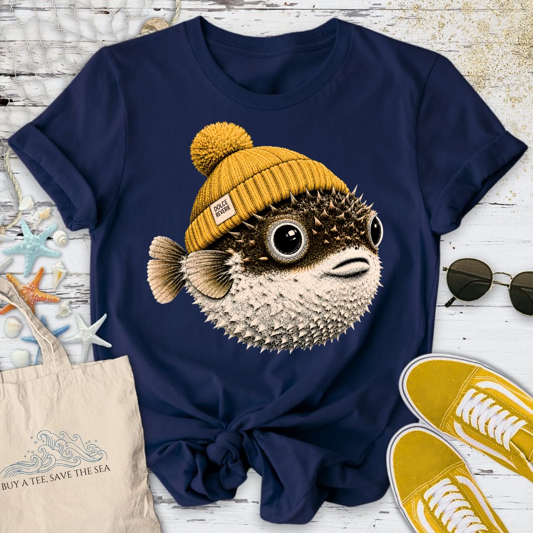 Winter Pufferfish T-Shirt in Navy - Dolce Reverie