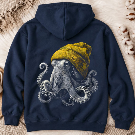 Winter Octopus Back Print Hoodie in Navy - Dolce Reverie
