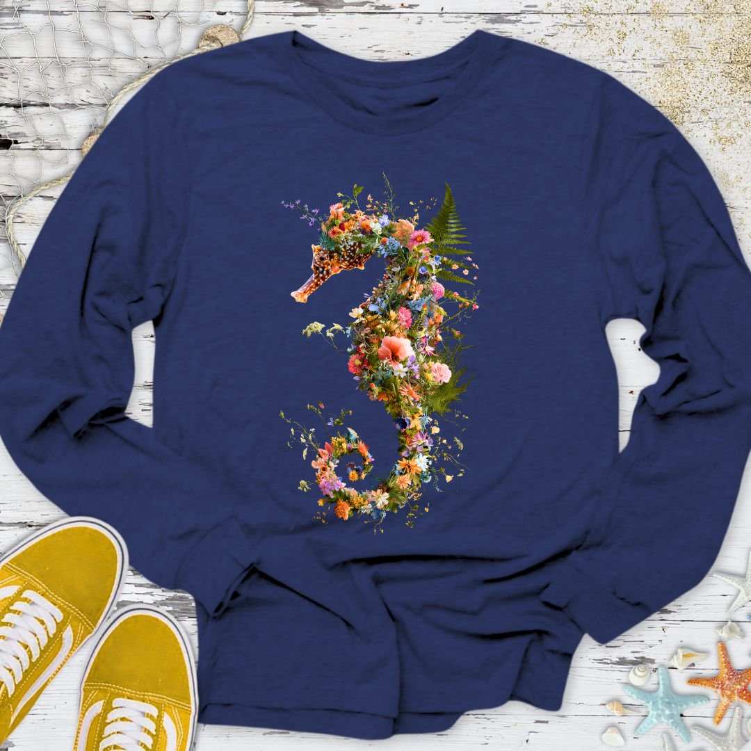 Floral Seahorse Long Sleeve Tee