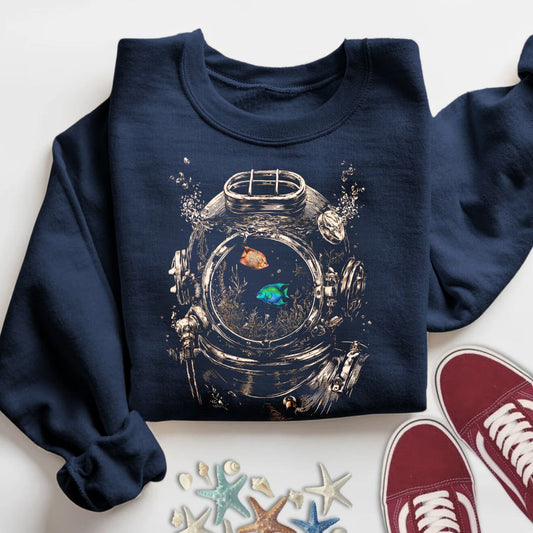 Vintage Diving Helmet Sweatshirt in Navy - Dolce Reverie