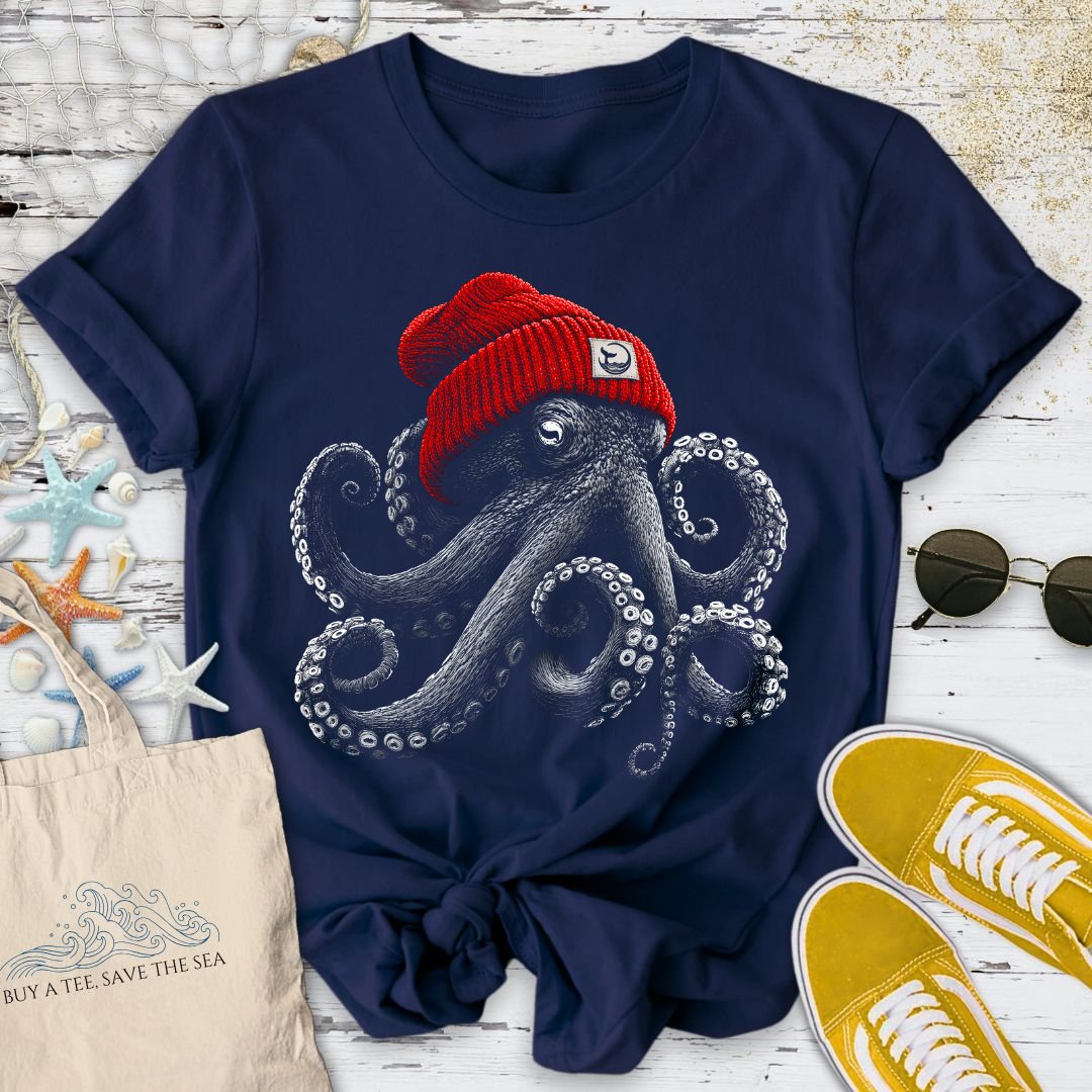Red Beanie Octopus T-Shirt