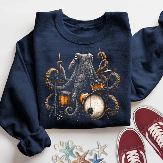Wild Octopus Drummer Sweatshirt in Navy - Dolce Reverie