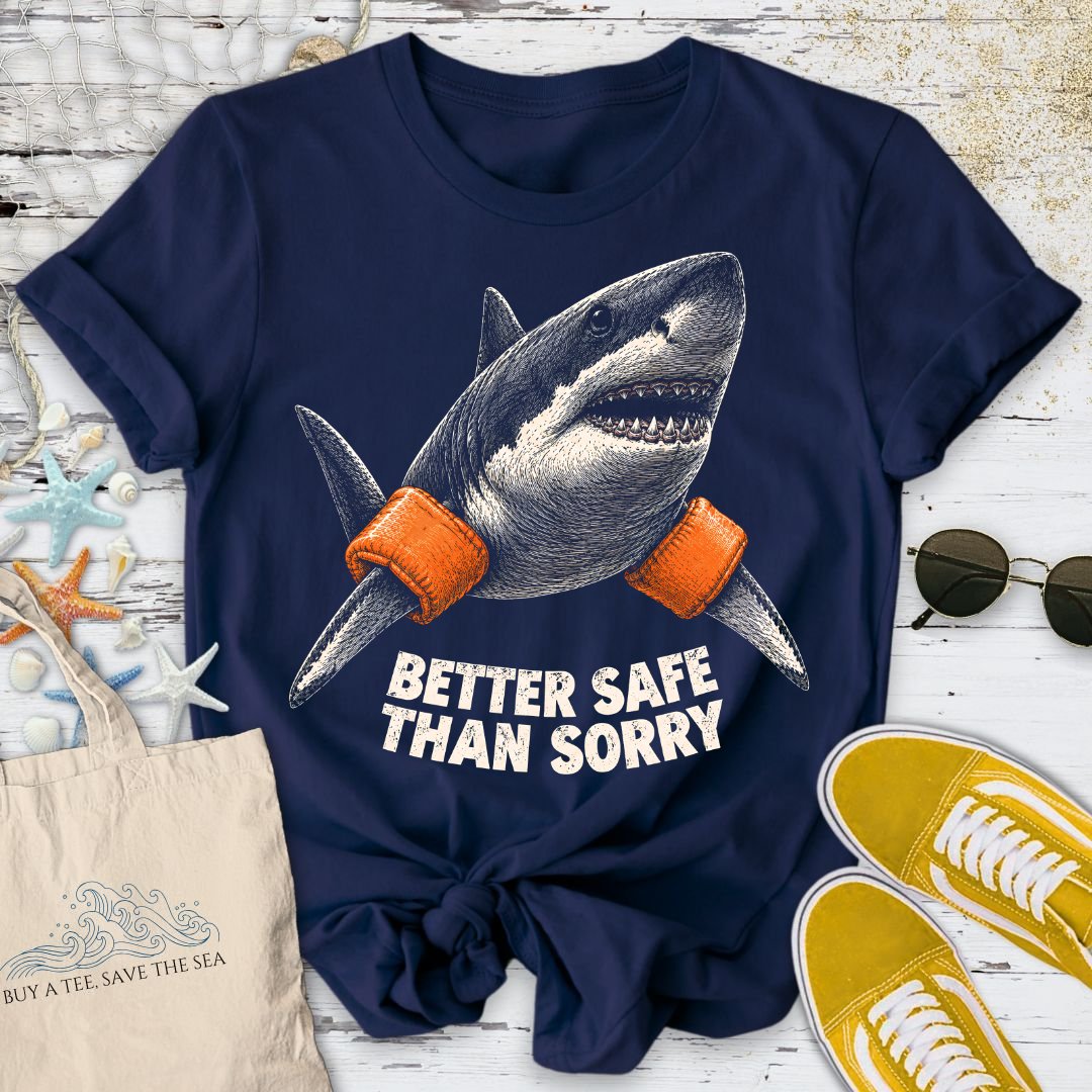 Better Safe Than Sorry, Shark T-Shirt in Navy - Dolce Reverie