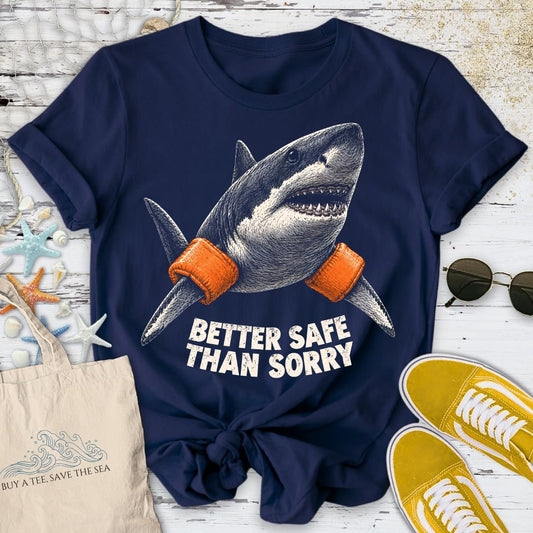 Better Safe Than Sorry, Shark T-Shirt in Navy - Dolce Reverie