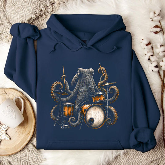 Wild Octopus Drummer Hoodie in Navy - Dolce Reverie