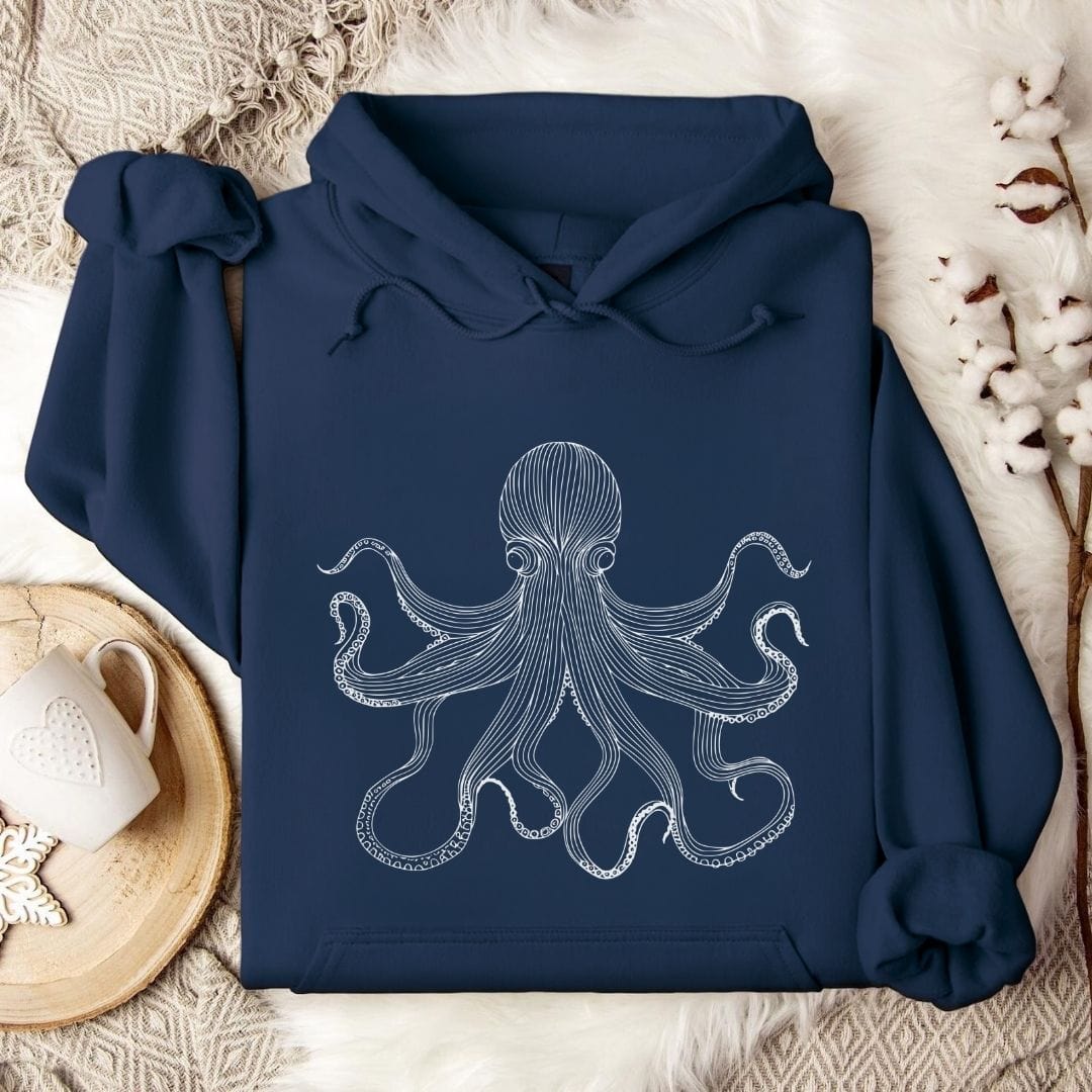 Octopus Line Art Hoodie Navy / S