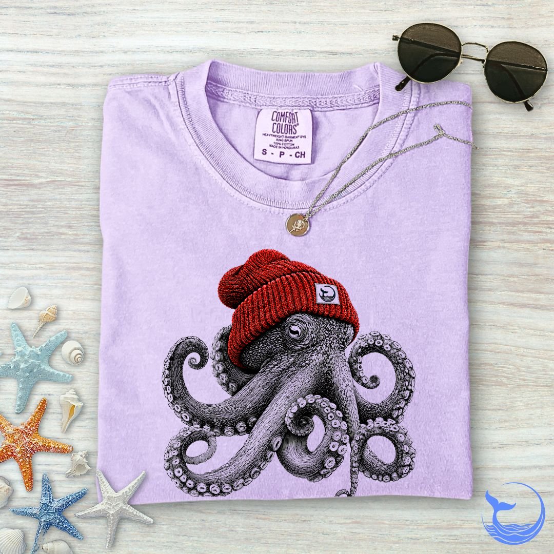 Red Beanie Octopus Comfort Colors T-Shirt