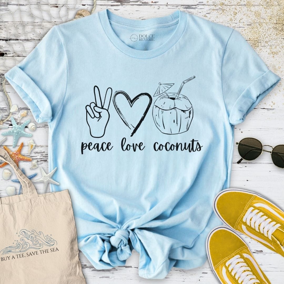 Peace Love Coconuts T-Shirt Light Blue / S