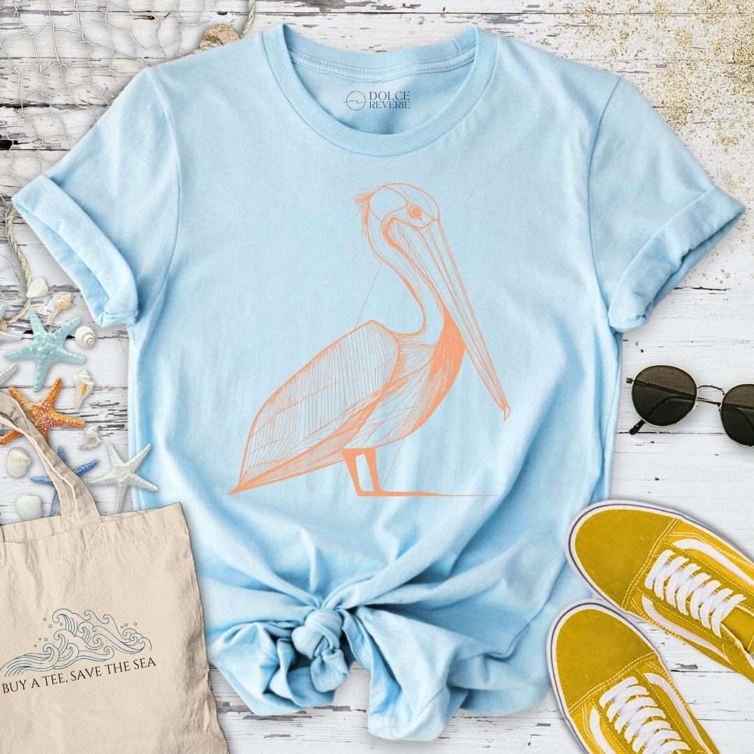 Pelican Line Art T-Shirt Light Blue / S