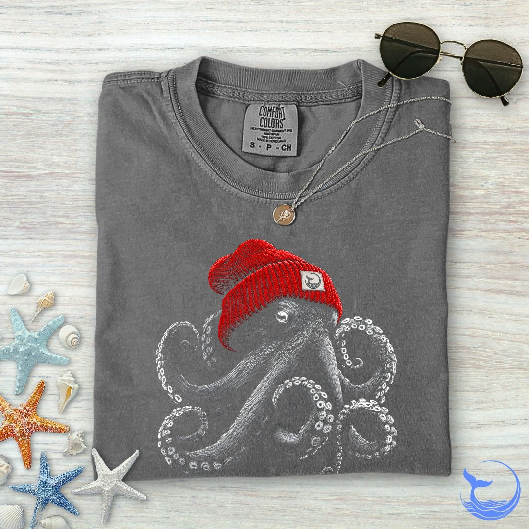 Red Beanie Octopus Comfort Colors T-Shirt