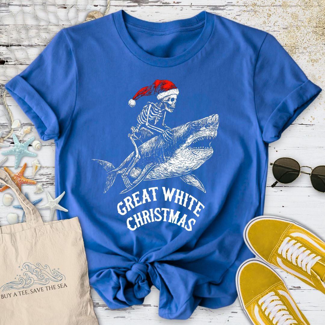 Skeleton Santa Shark T-Shirt in Royal - Dolce Reverie
