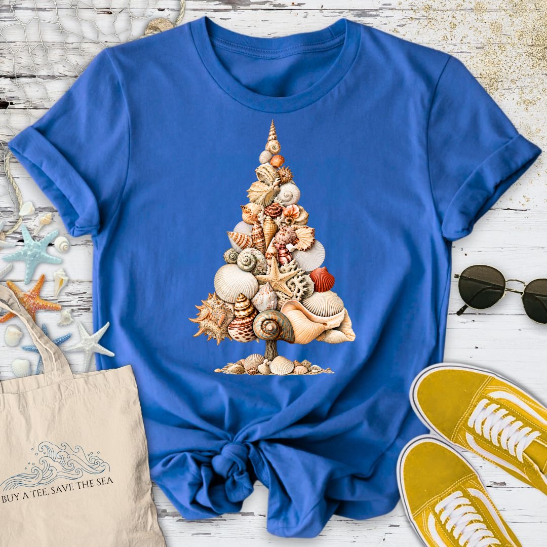 Seashell Holiday Tree T-Shirt in Royal - Dolce Reverie