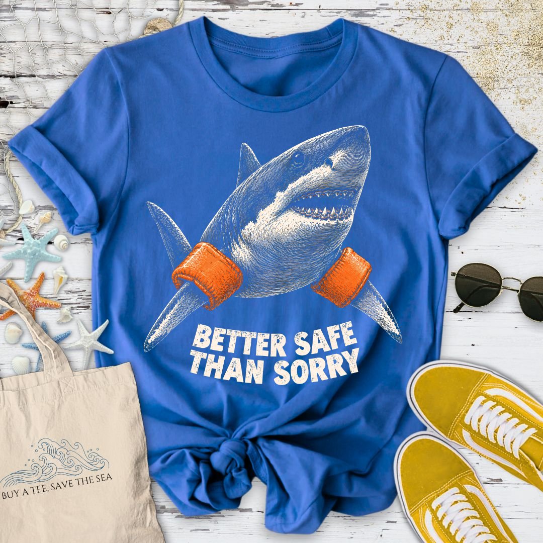 Better Safe Than Sorry, Shark T-Shirt in Royal - Dolce Reverie