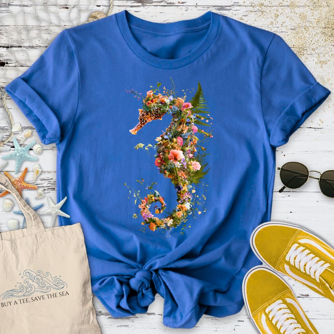 Floral Seahorse T-Shirt in Royal - Dolce Reverie