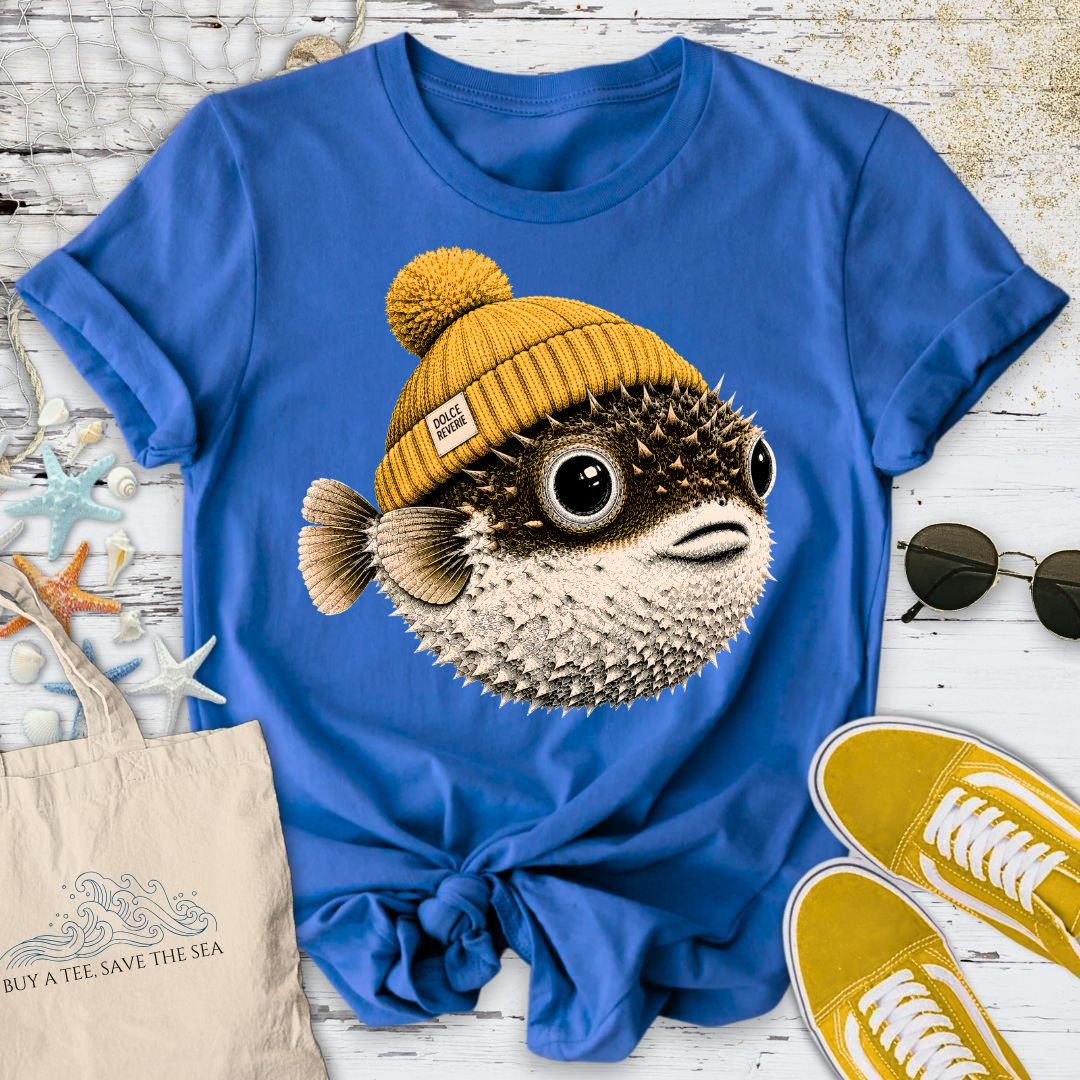 Winter Pufferfish T-Shirt in Royal - Dolce Reverie