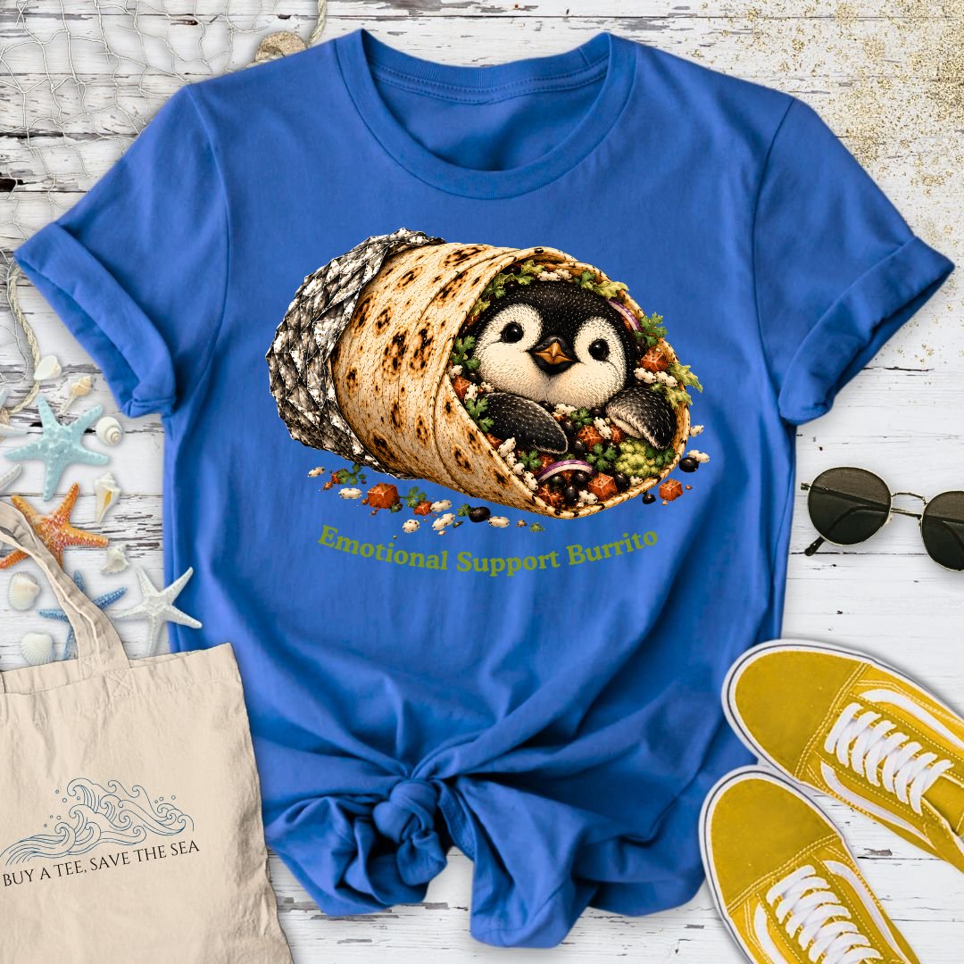 Emotional Support Burrito, Penguin T-Shirt in Royal - Dolce Reverie