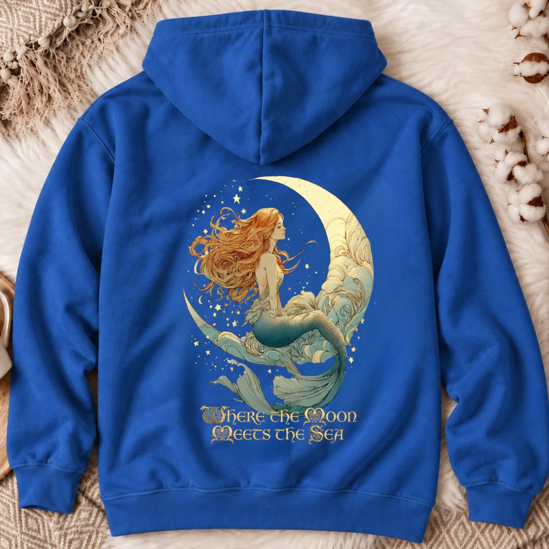 Moon Meets The Sea, Mermaid Back Print Hoodie