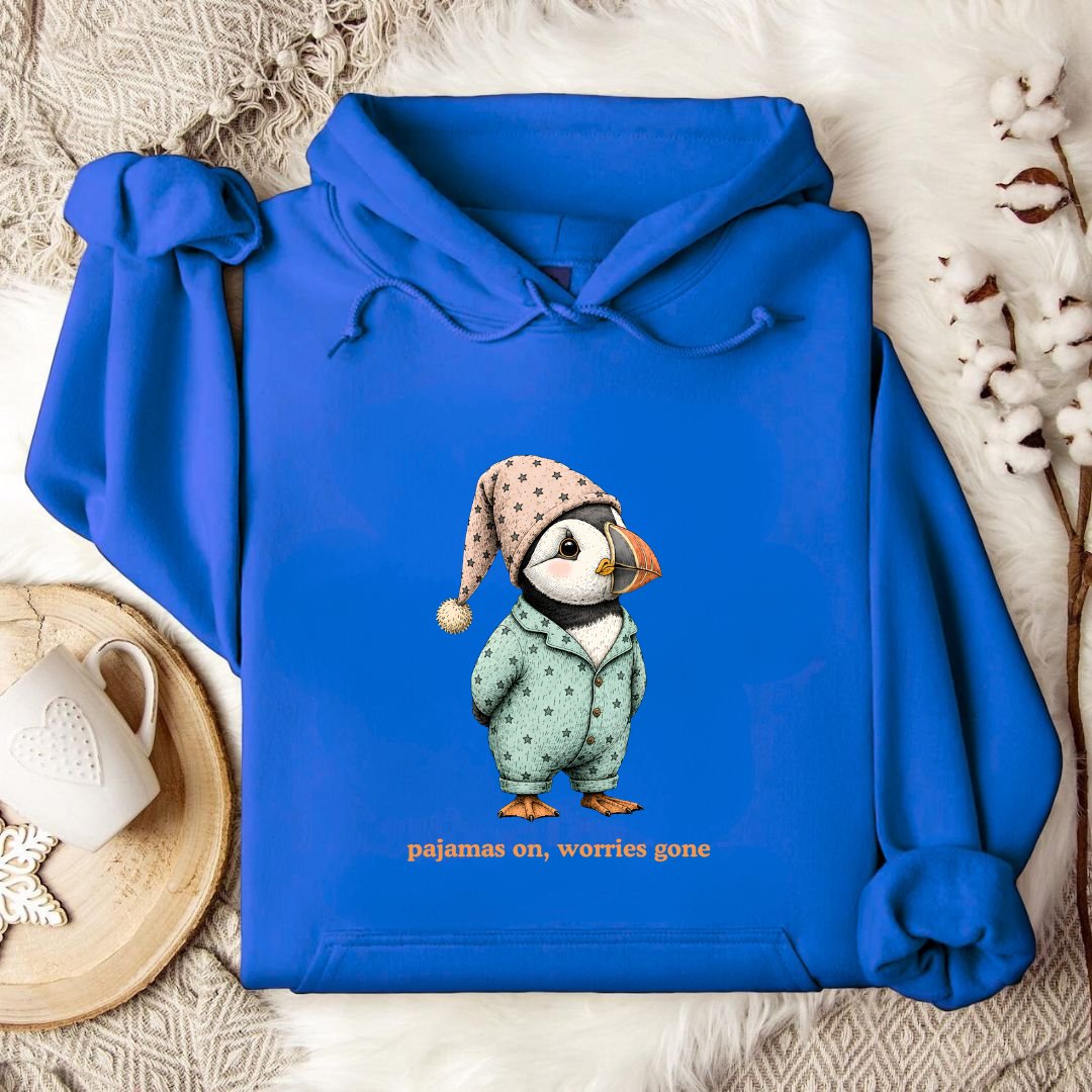 Pajamas On Worries Gone, Puffin Hoodie