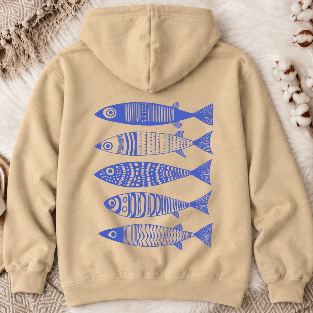 Blue Sardines Back Print Hoodie