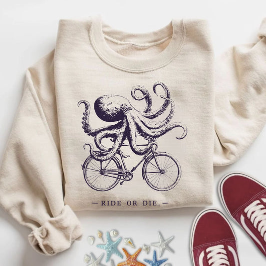 Ride Or Die, Octopus Sweatshirt in Sand - Dolce Reverie