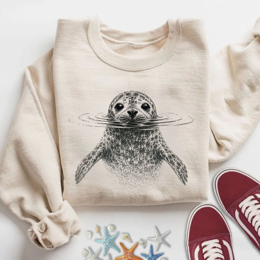 Swimming Seal Sweatshirt in Sand - Dolce Reverie