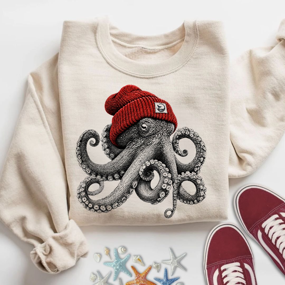 Red Beanie Octopus Sweatshirt