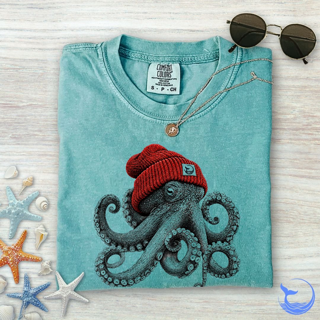 Red Beanie Octopus Comfort Colors T-Shirt
