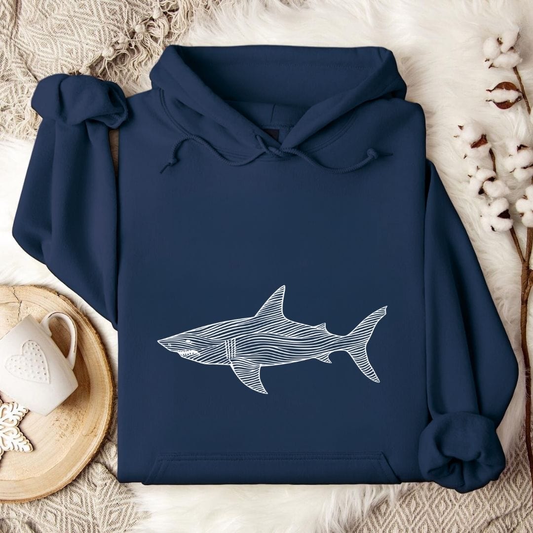 Shark Line Art Hoodie Navy / S