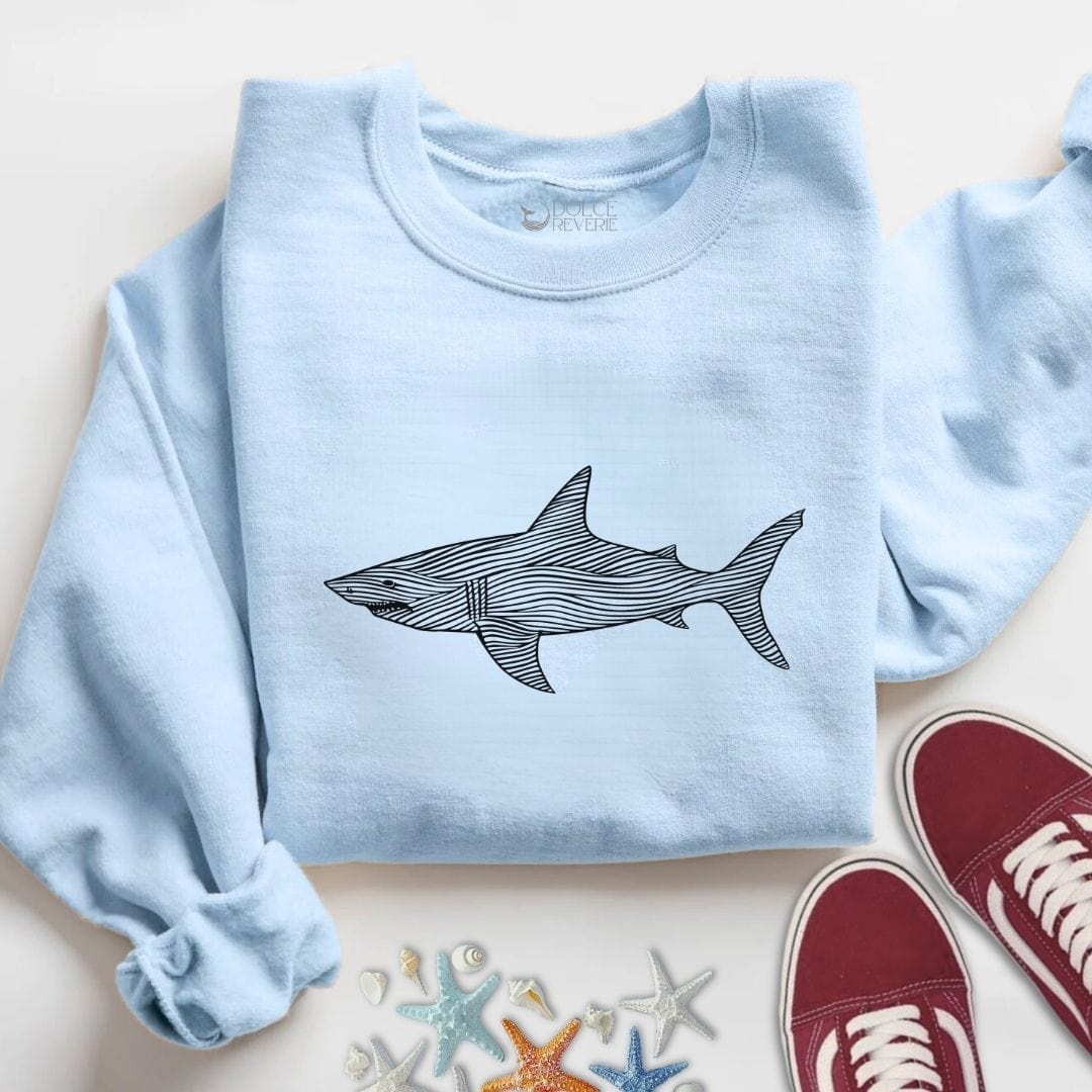 Shark Line Art Sweatshirt S / Light Blue