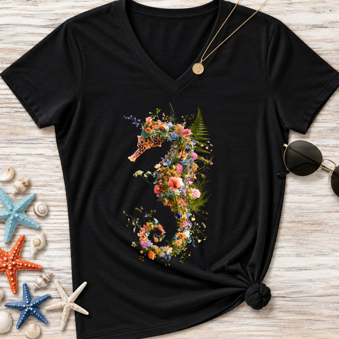 Floral Seahorse Women's V-Neck T-Shirt