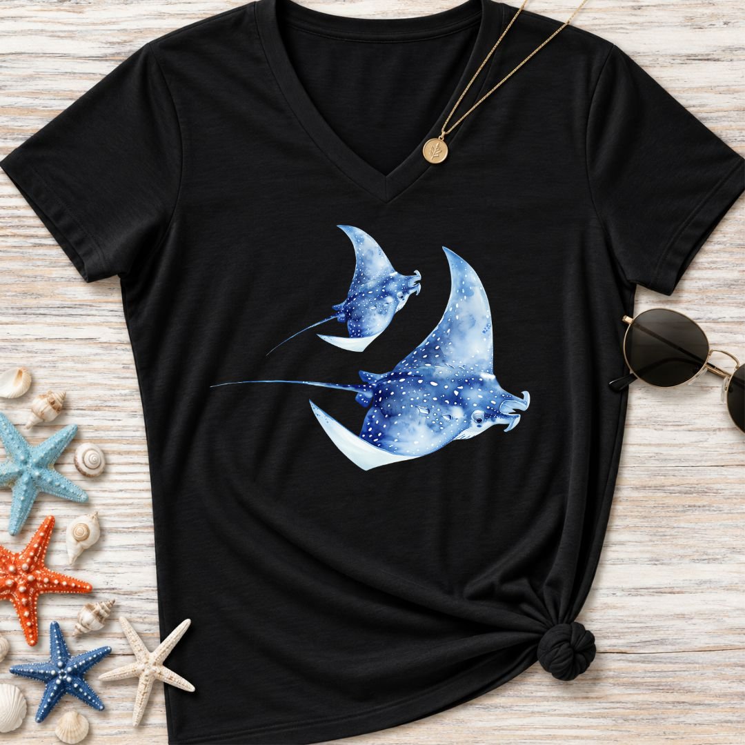Watercolor Mantas Women's V-Neck T-Shirt