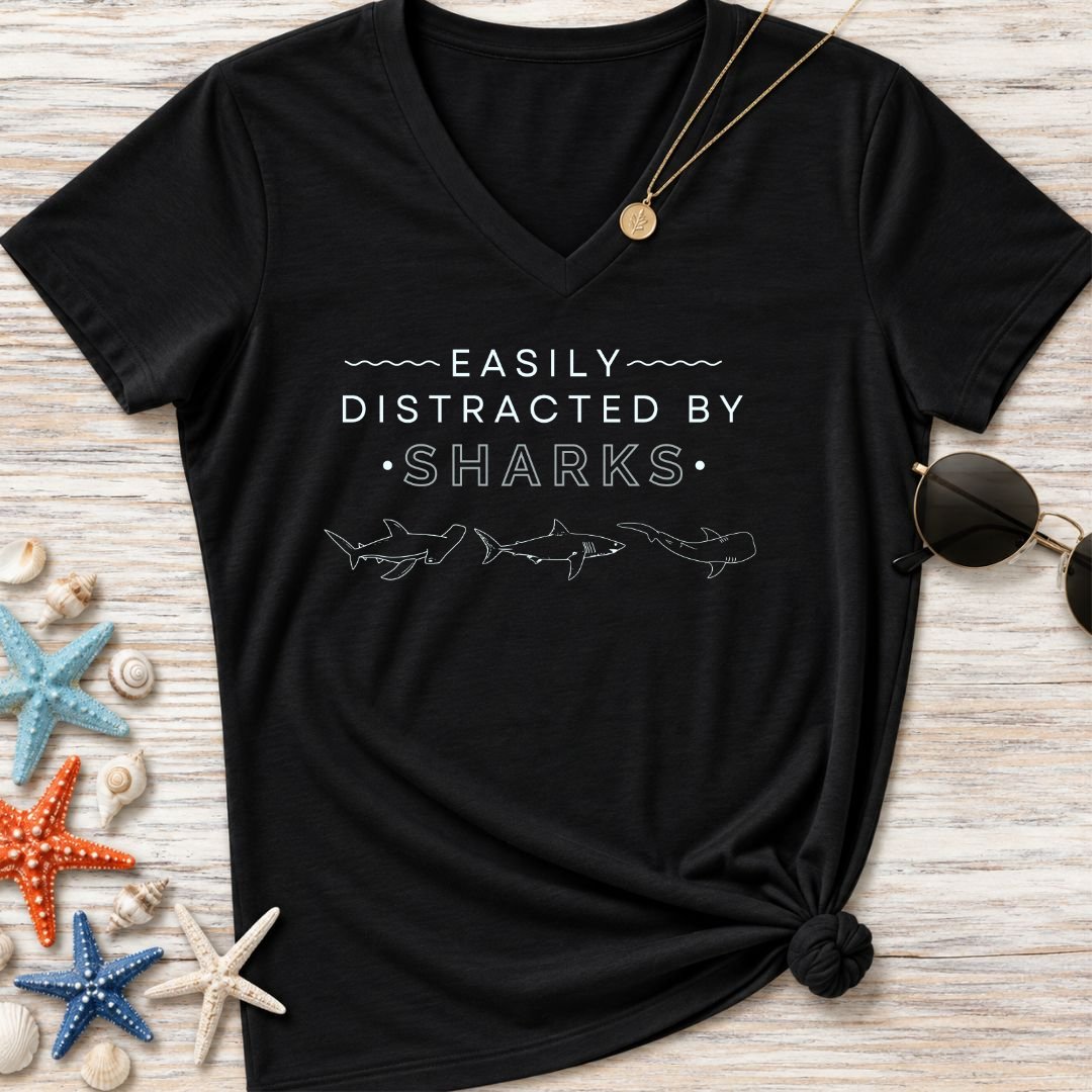 Easily Distracted By Sharks Women's V-Neck T-Shirt