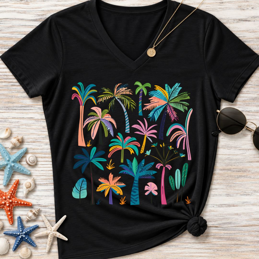 Colorful Palm Trees Women's V-Neck T-Shirt