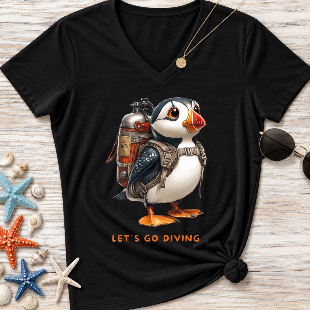 Diving Puffin Women's V-Neck T-Shirt