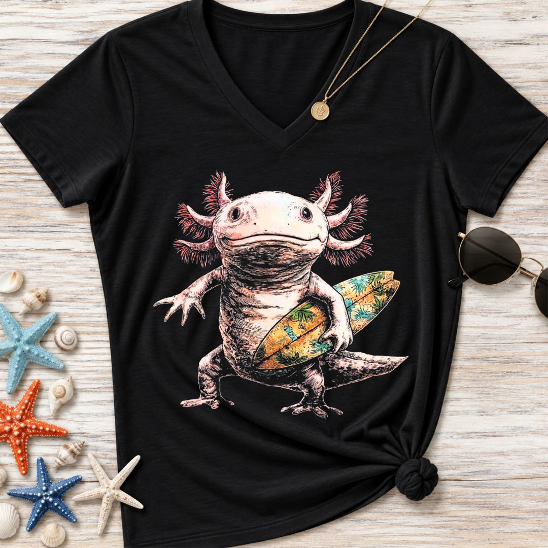 Surfer Axolotl Women's V-Neck T-Shirt
