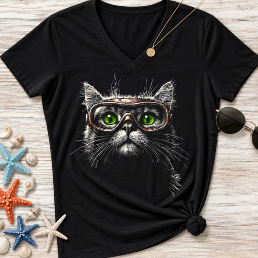 Scuba Cat Women's V-Neck T-Shirt