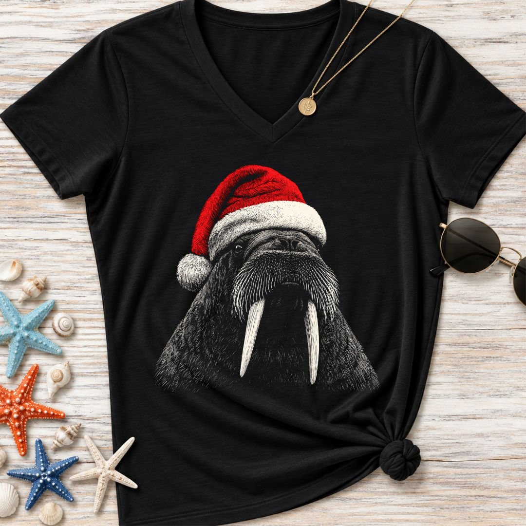 Santa Walrus Women's V-Neck T-Shirt