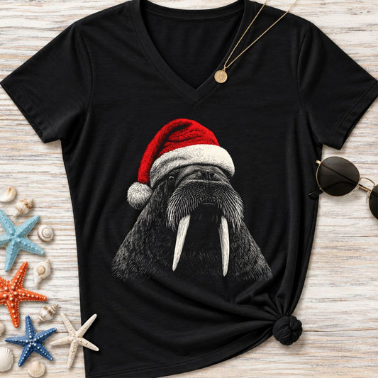 Santa Walrus Women's V-Neck T-Shirt