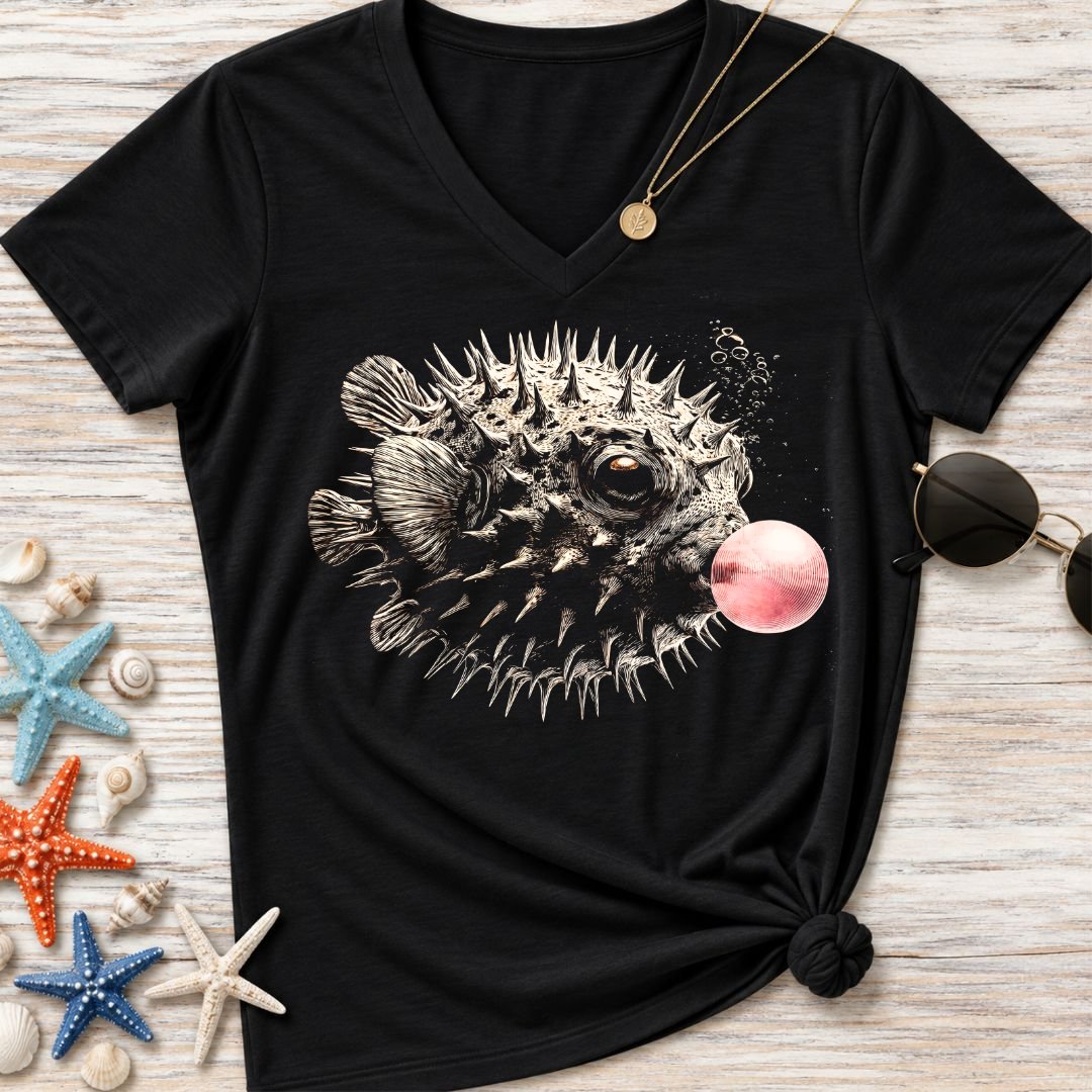 Bubblegum Pufferfish Women's V-Neck T-Shirt