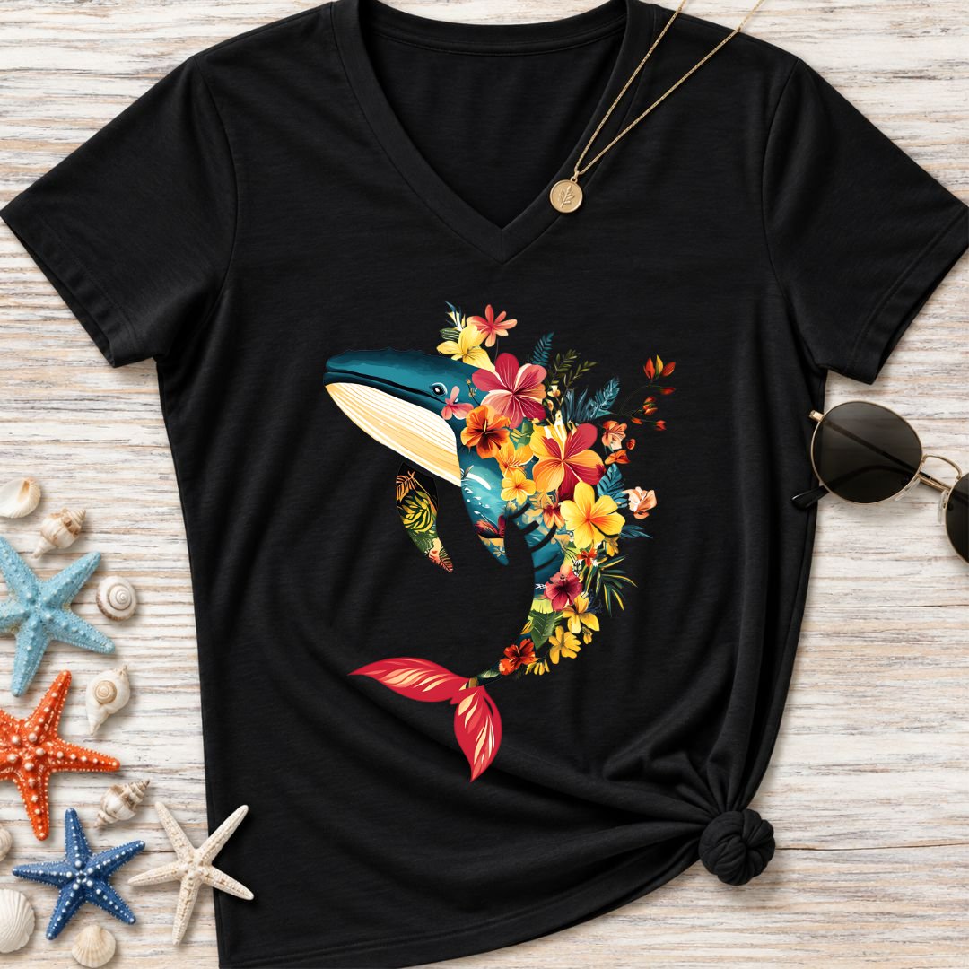 Floral Whale Women's V-Neck T-Shirt
