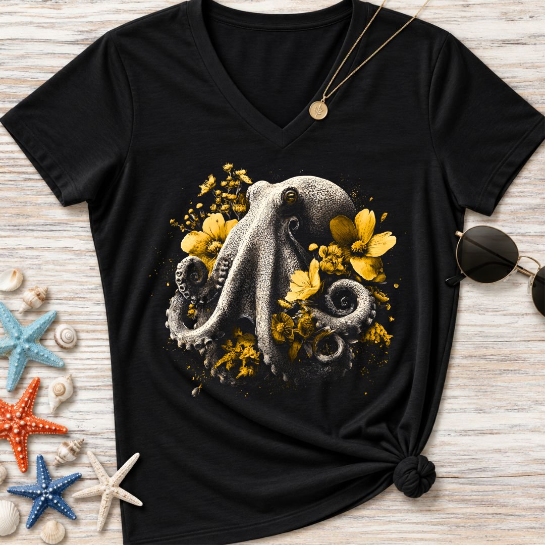 Floral Octopus Women's V-Neck T-Shirt