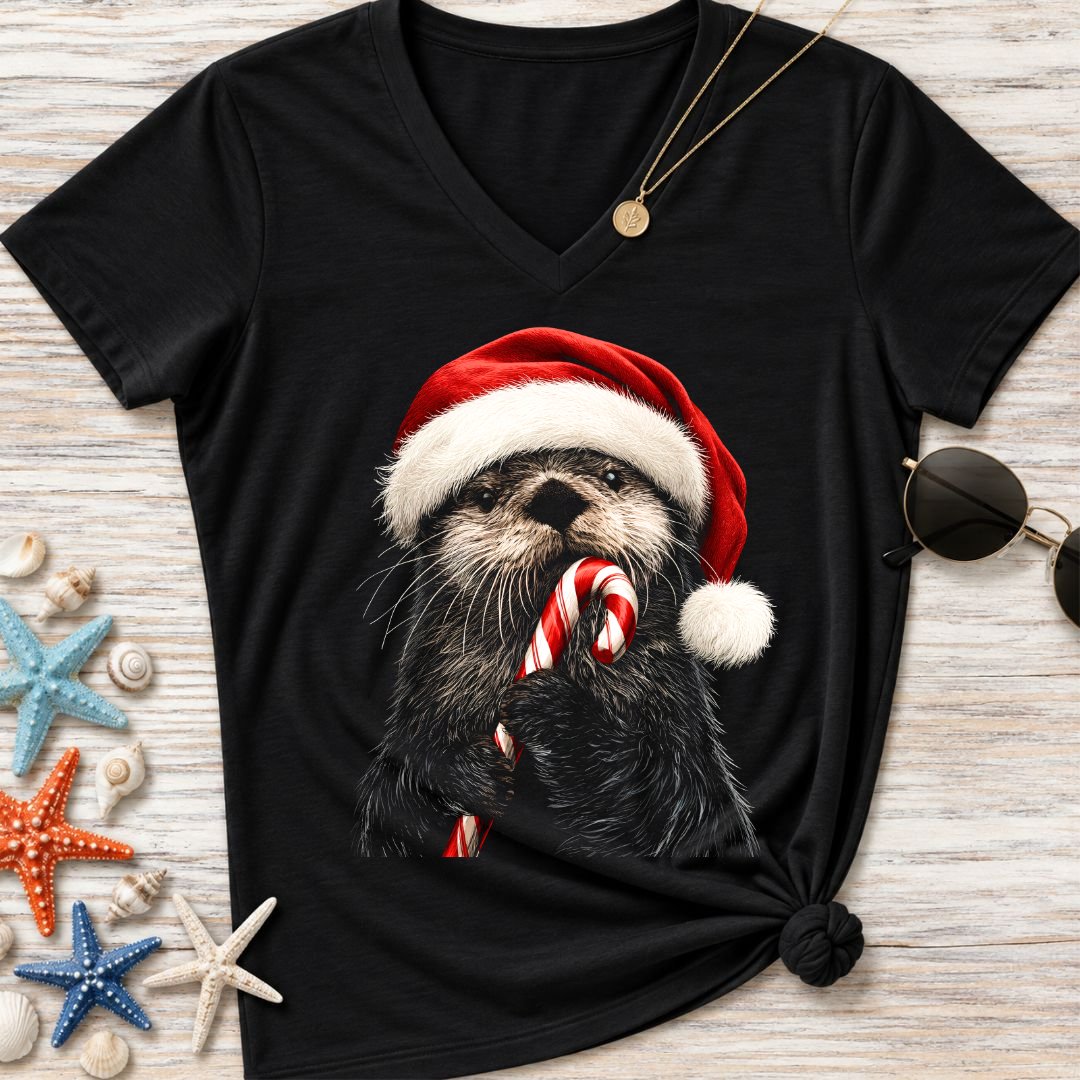 Santa Otter Women's V-Neck T-Shirt