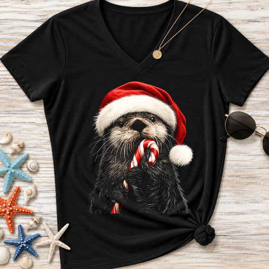 Santa Otter Women's V-Neck T-Shirt