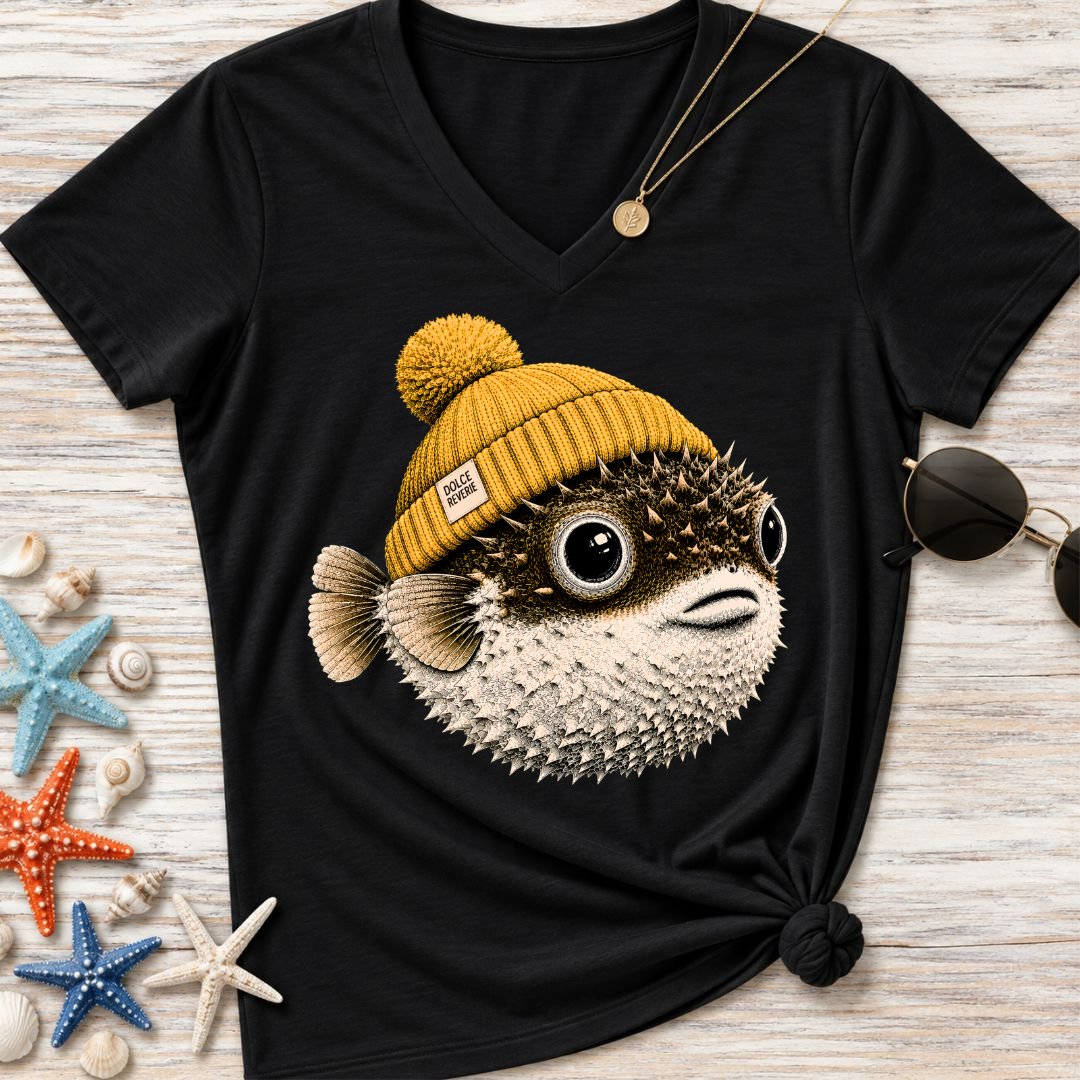 Winter Pufferfish Women's V-Neck T-Shirt