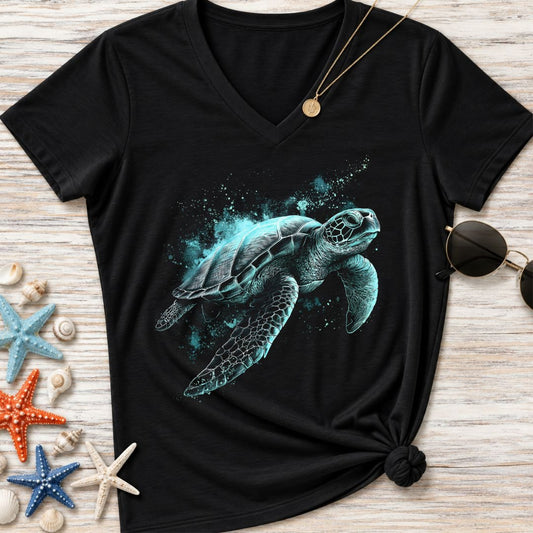 Bioluminescent Turtle Women's V-Neck T-Shirt