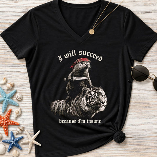 I Will Succeed, Sea Otter Women's V-Neck T-Shirt