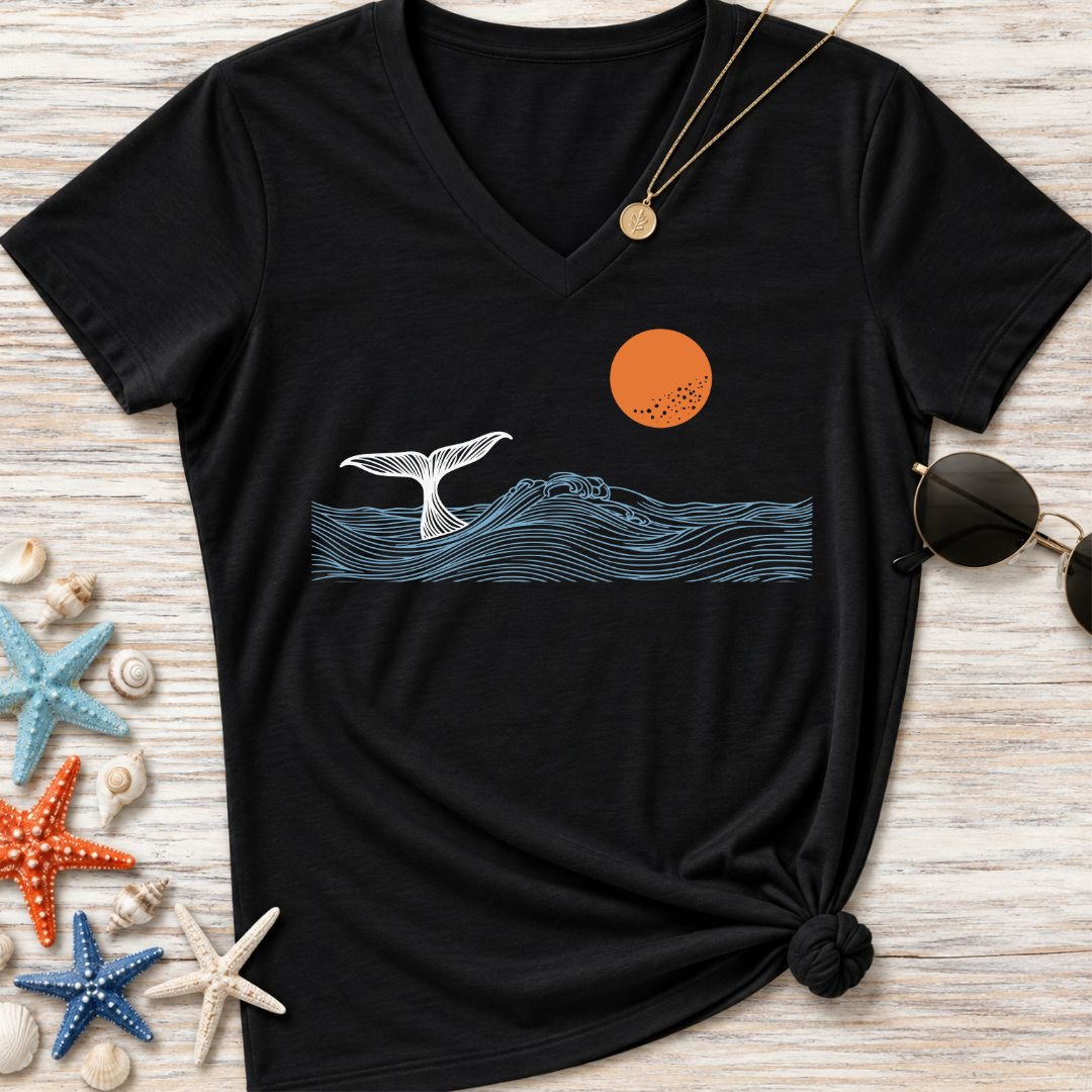 Whale Tail Sunset Women's V-Neck T-Shirt