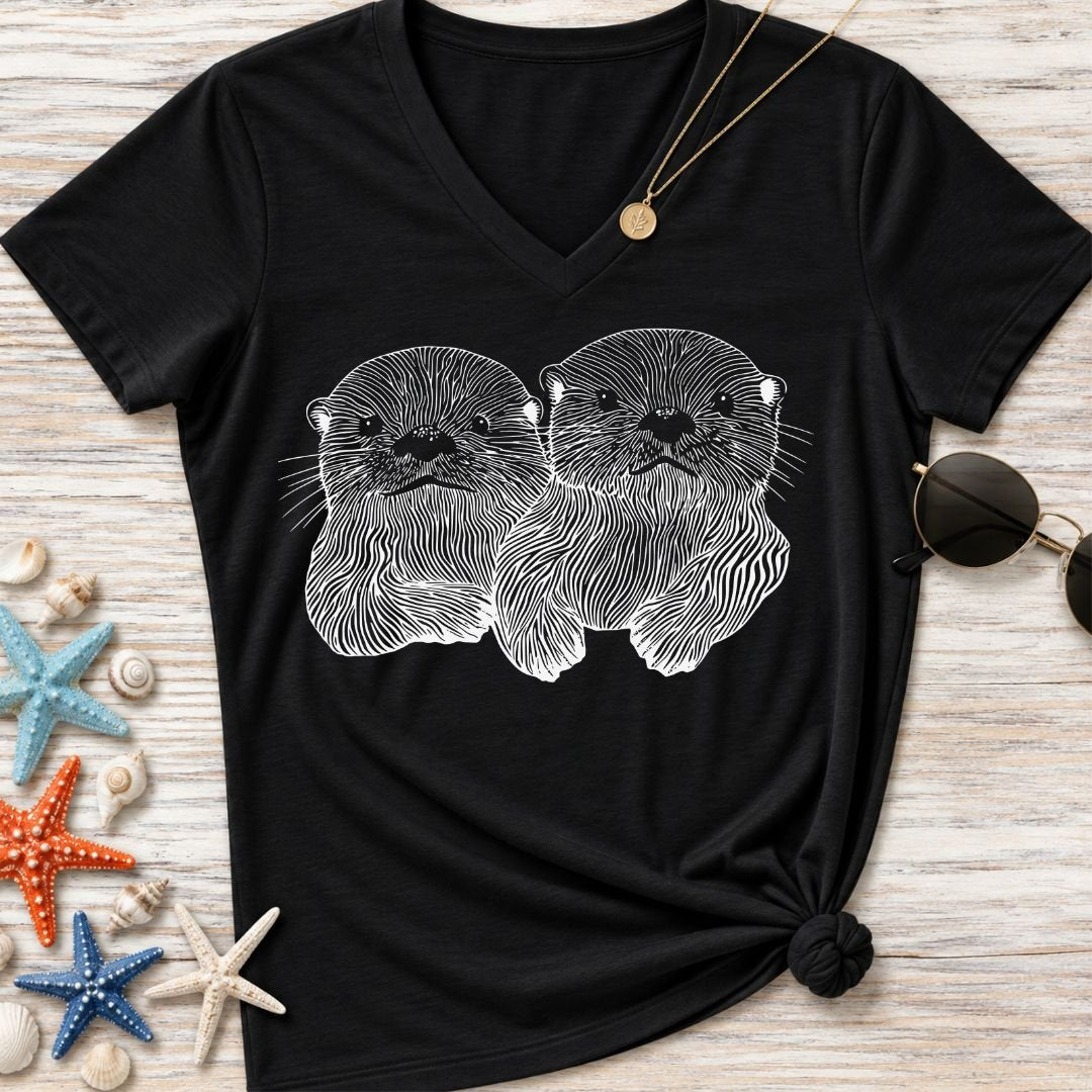 Happy Otters Women's V-Neck T-Shirt