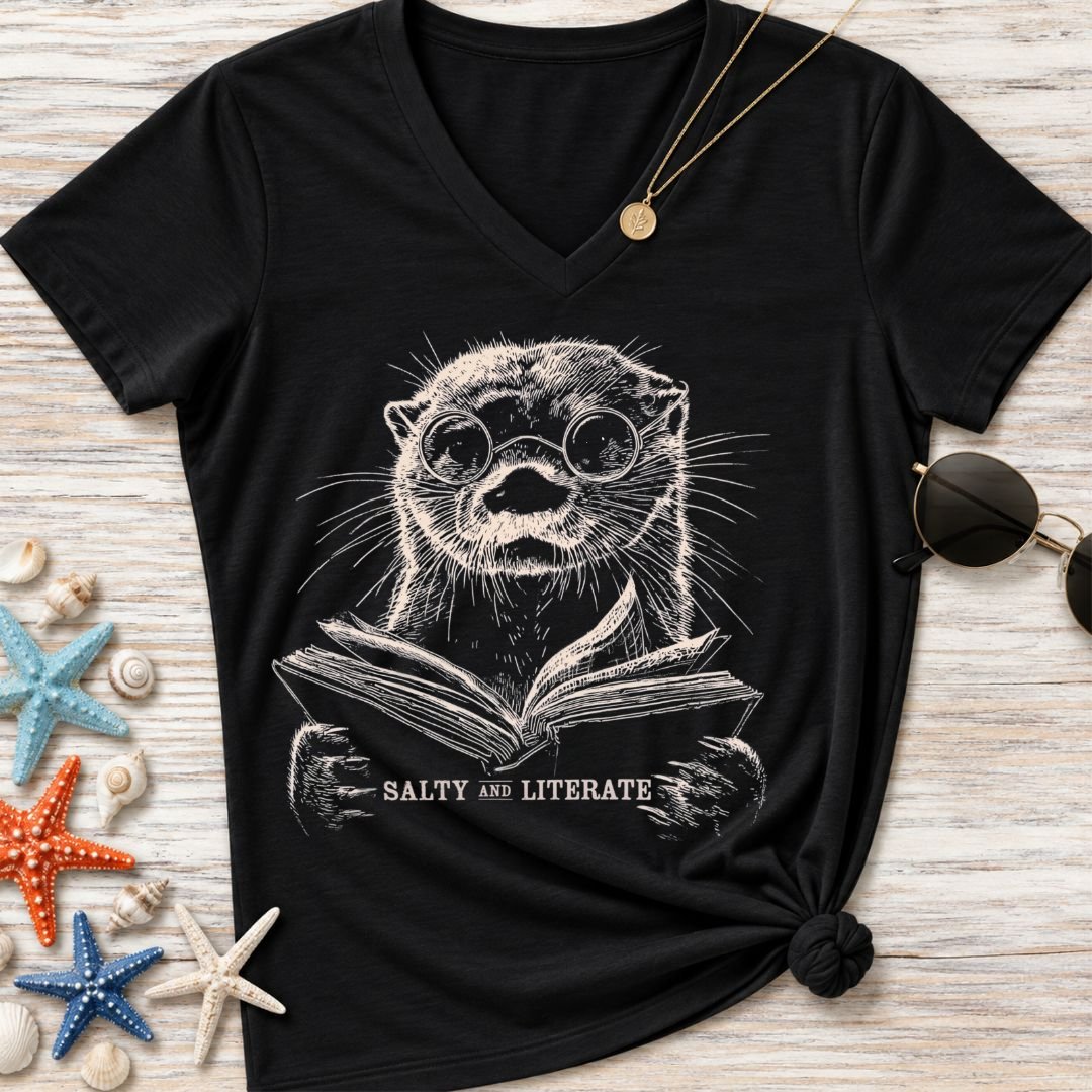 Salty and Literate Otter Women's V-Neck T-Shirt