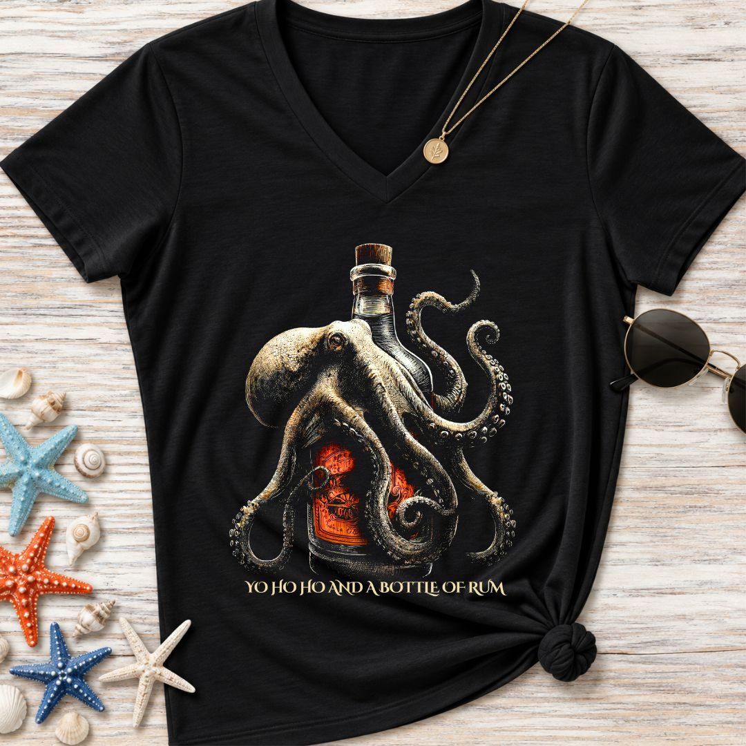 Octopus & A Bottle Of Rum Women's V-Neck T-Shirt